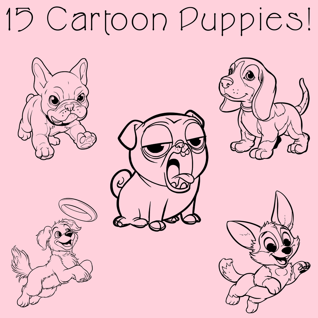 Cartoon Puppy Coloring Pages PDF - 15 Fun Dog Breeds, Kids Activity