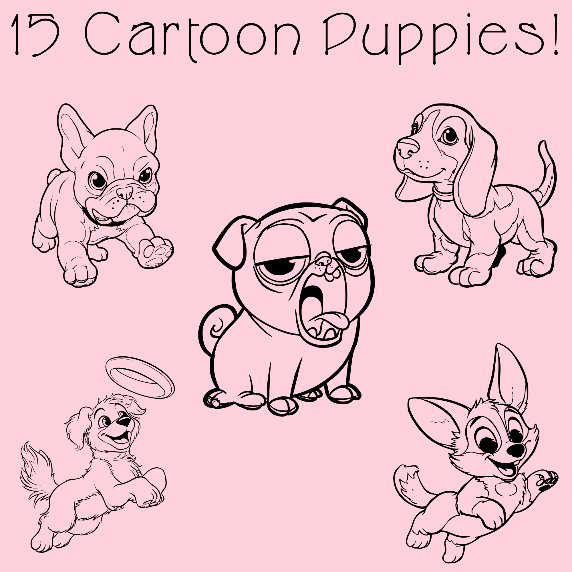 Cartoon Puppy Coloring Pages PDF - 15 Fun Dog Breeds, Kids Activity
