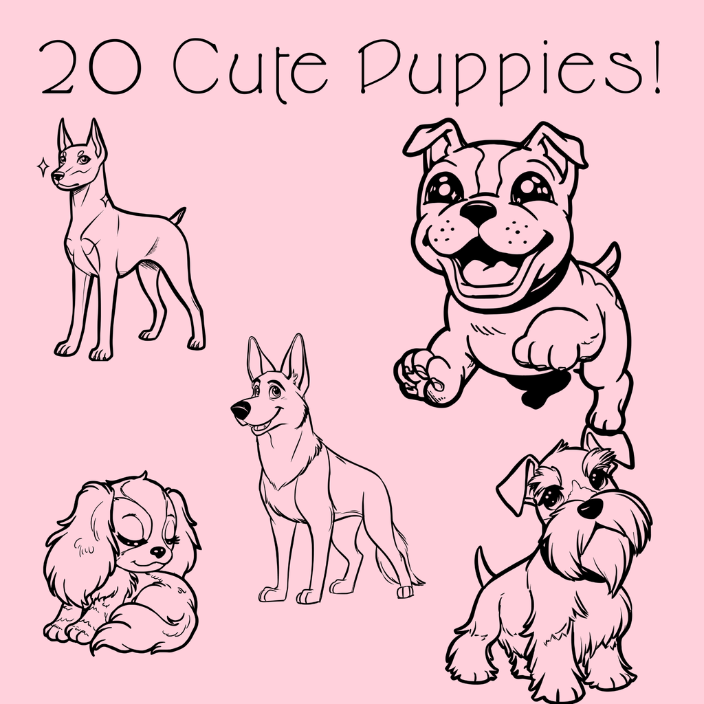 Kawaii Puppy Coloring Pages PDF - 20 Dog Breeds, Printable Activity Book