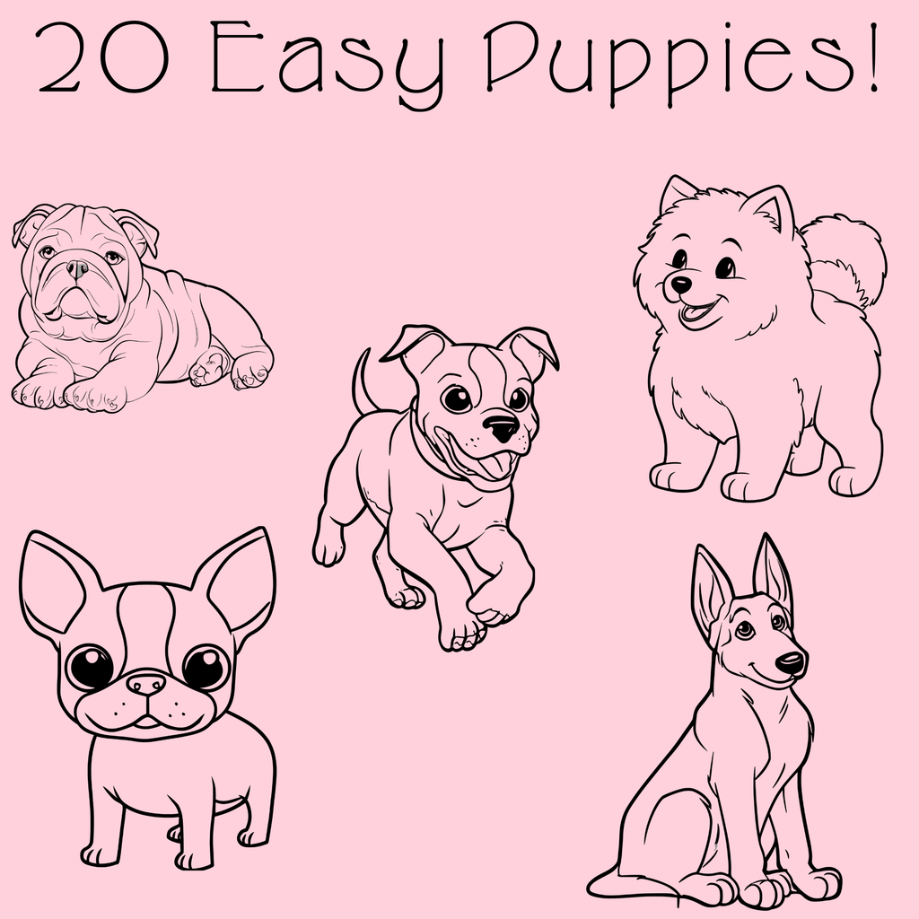 Easy Puppy Coloring Pages PDF - 20 Simple Dog Breeds, Kids Activity Book