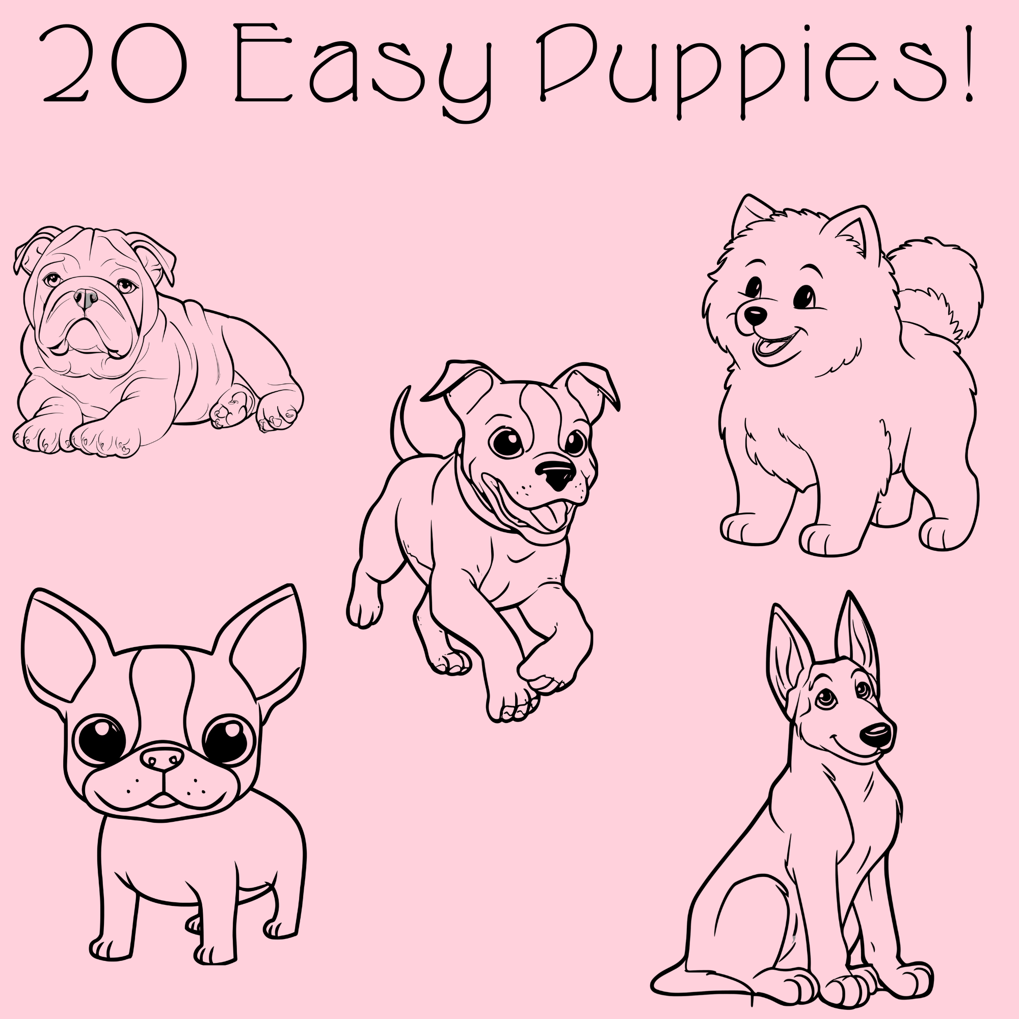 Easy Puppy Coloring Pages PDF - 20 Simple Dog Breeds, Kids Activity Book