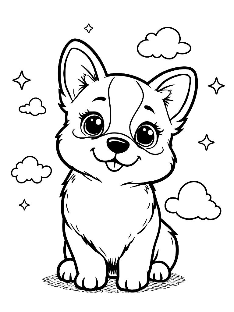 Cute Kawaii Puppy Coloring Pages - 15 Adorable Dogs for Kids - Printable PDF - Instant Download