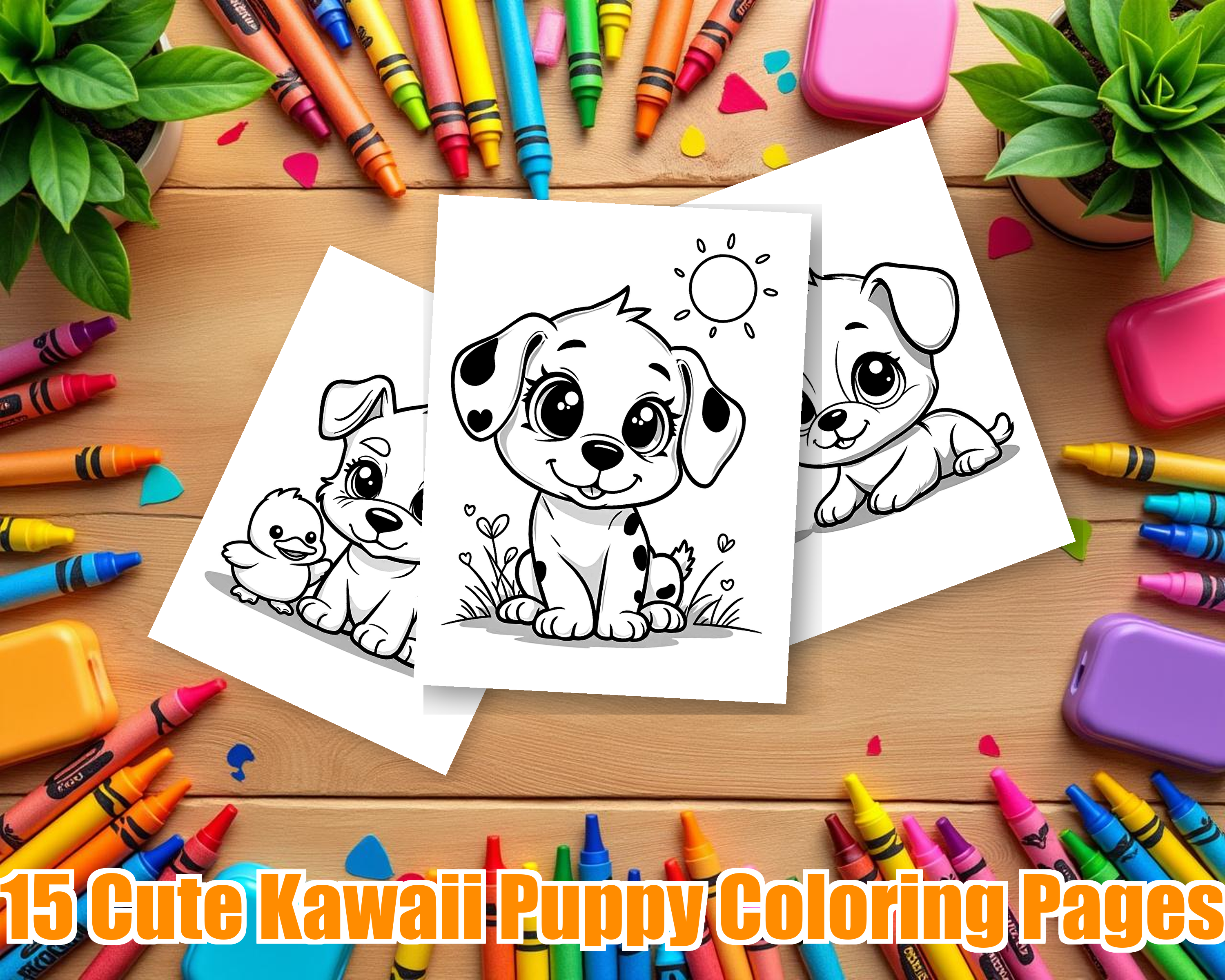 Cute Kawaii Puppy Coloring Pages - 15 Adorable Dogs for Kids - Printable PDF - Instant Download