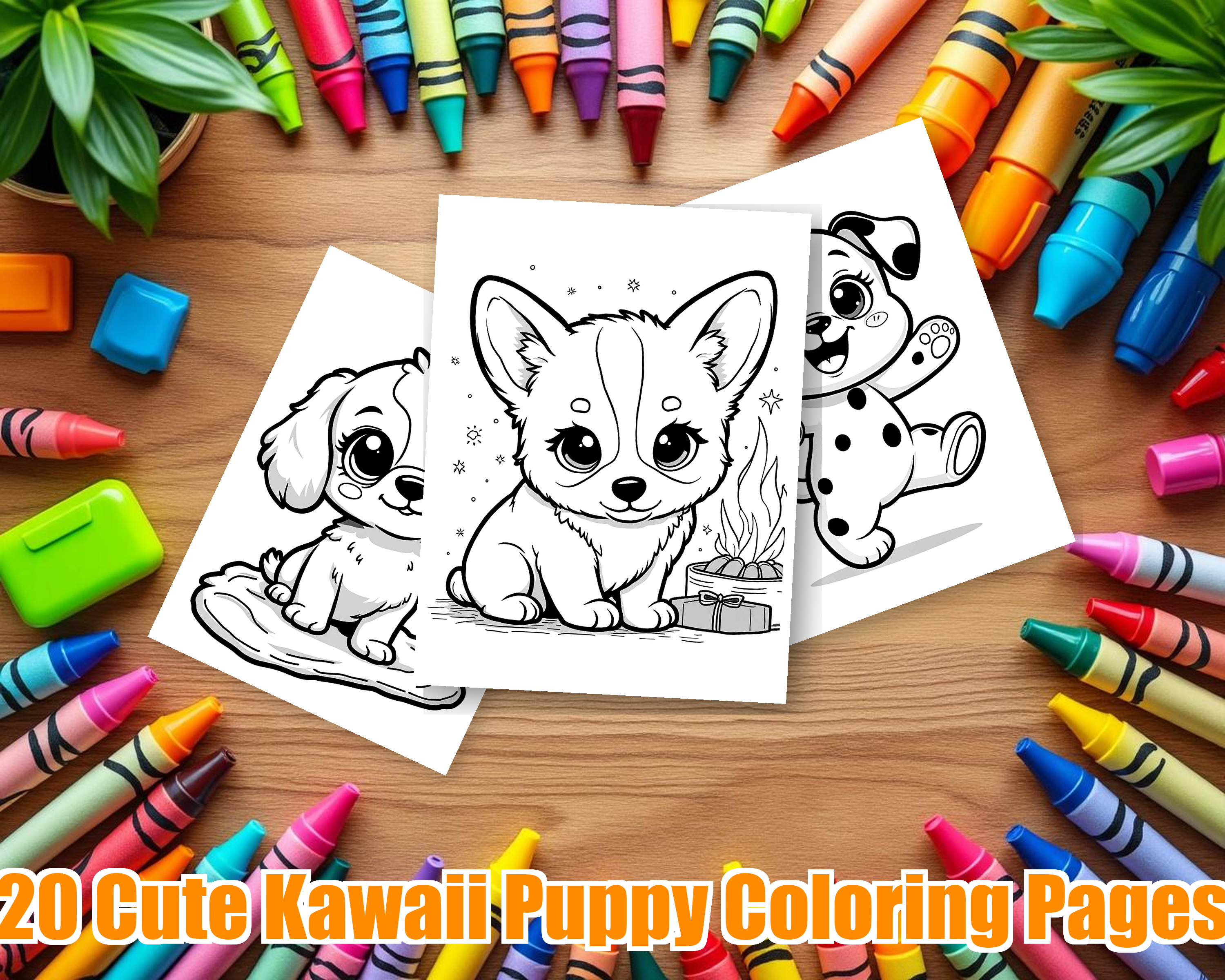Cute Kawaii Puppy Coloring Pages - 20 Adorable Dogs for Kids - Printable PDF - Instant Download
