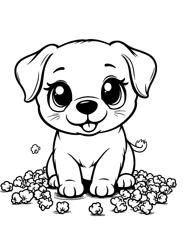 Cute Kawaii Puppy Coloring Pages - 25 Adorable Dogs for Kids - Printable PDF - Instant Download