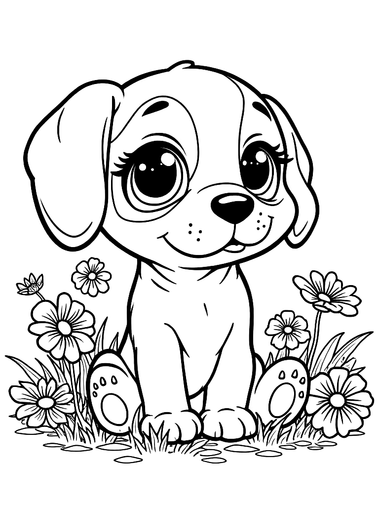 Cute Kawaii Puppy Coloring Pages - 25 Adorable Dogs for Kids - Printable PDF - Instant Download