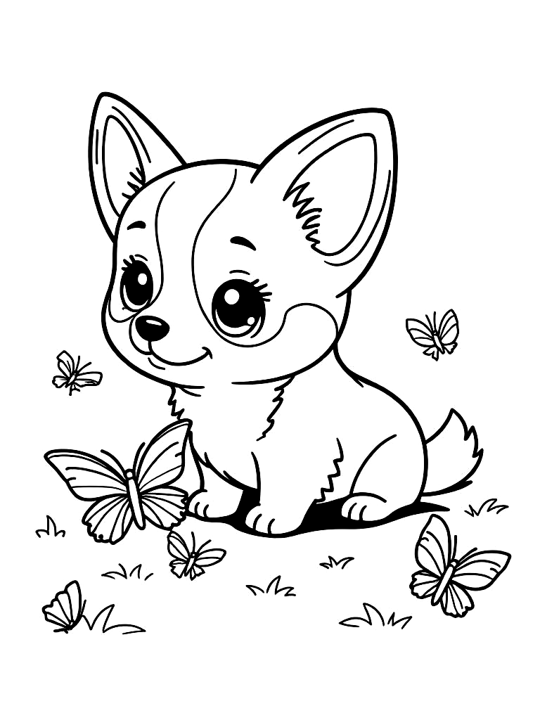 Cute Kawaii Puppy Coloring Pages - 25 Adorable Dogs for Kids - Printable PDF - Instant Download