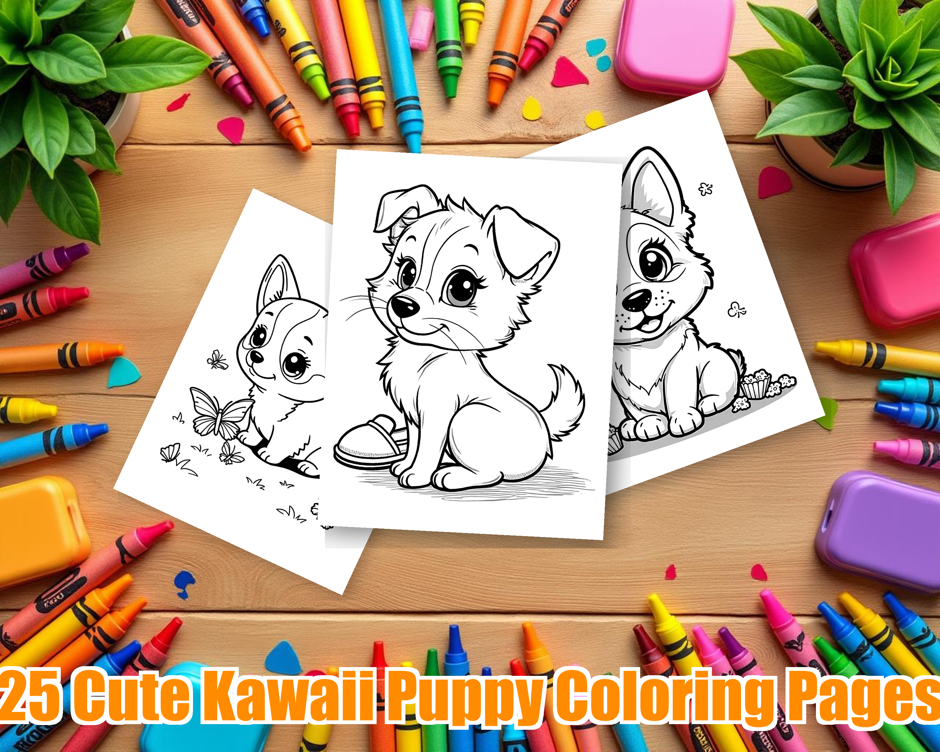 Cute Kawaii Puppy Coloring Pages - 25 Adorable Dogs for Kids - Printable PDF - Instant Download