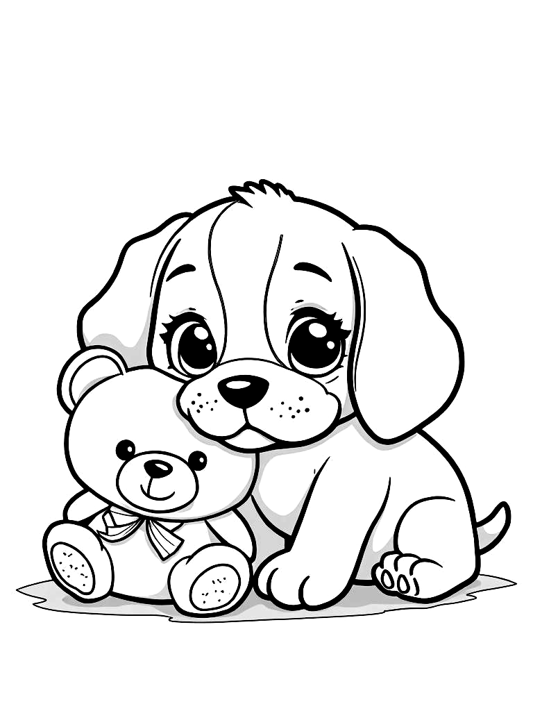 Cute Kawaii Puppy Coloring Pages - 50 Adorable Dogs for Kids - Printable PDF - Instant Download