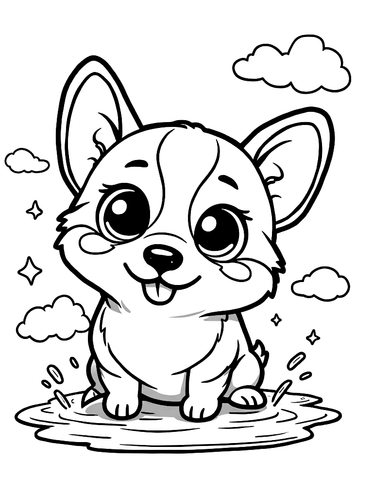Cute Kawaii Puppy Coloring Pages - 50 Adorable Dogs for Kids - Printable PDF - Instant Download