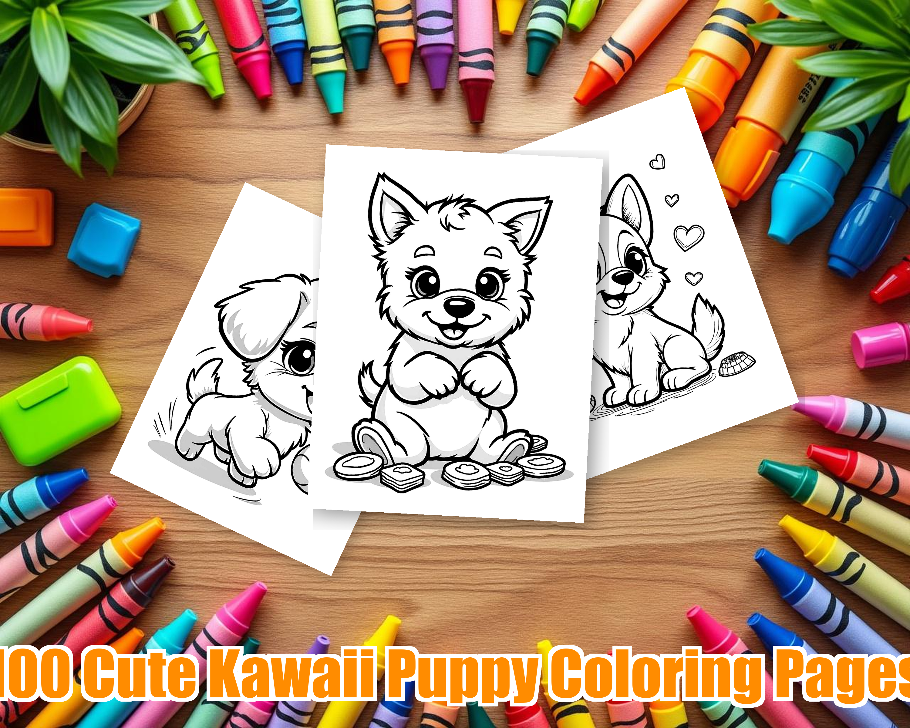 Cute Kawaii Puppy Coloring Pages - 100 Adorable Dogs for Kids - Printable PDF - Instant Download