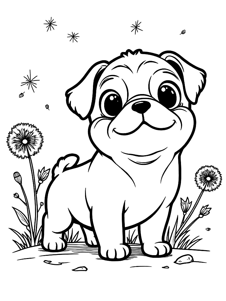 Easy Simple Puppy Coloring Pages - 20 Dogs for Kids - Printable PDF - Instant Download
