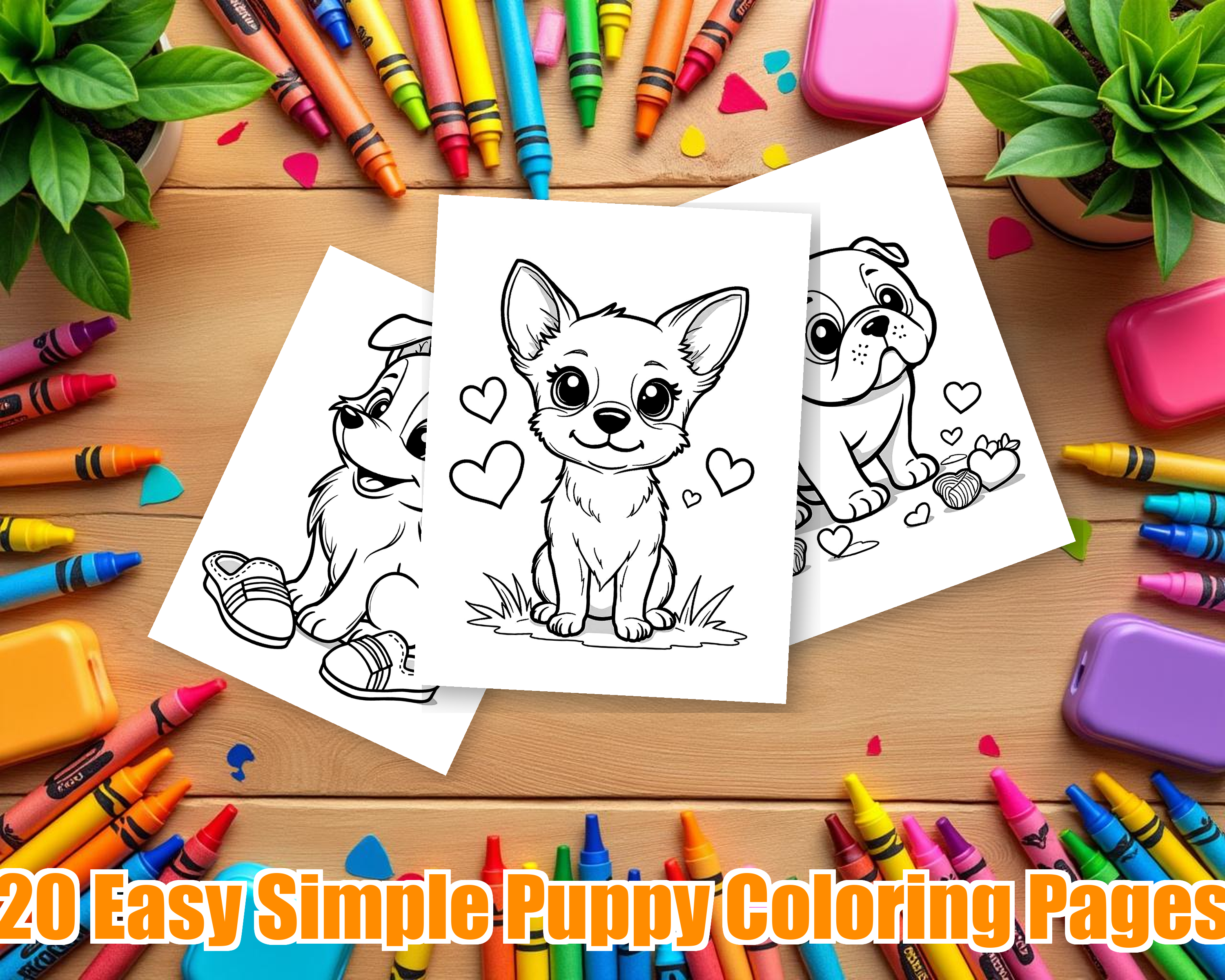 Easy Simple Puppy Coloring Pages - 20 Dogs for Kids - Printable PDF - Instant Download