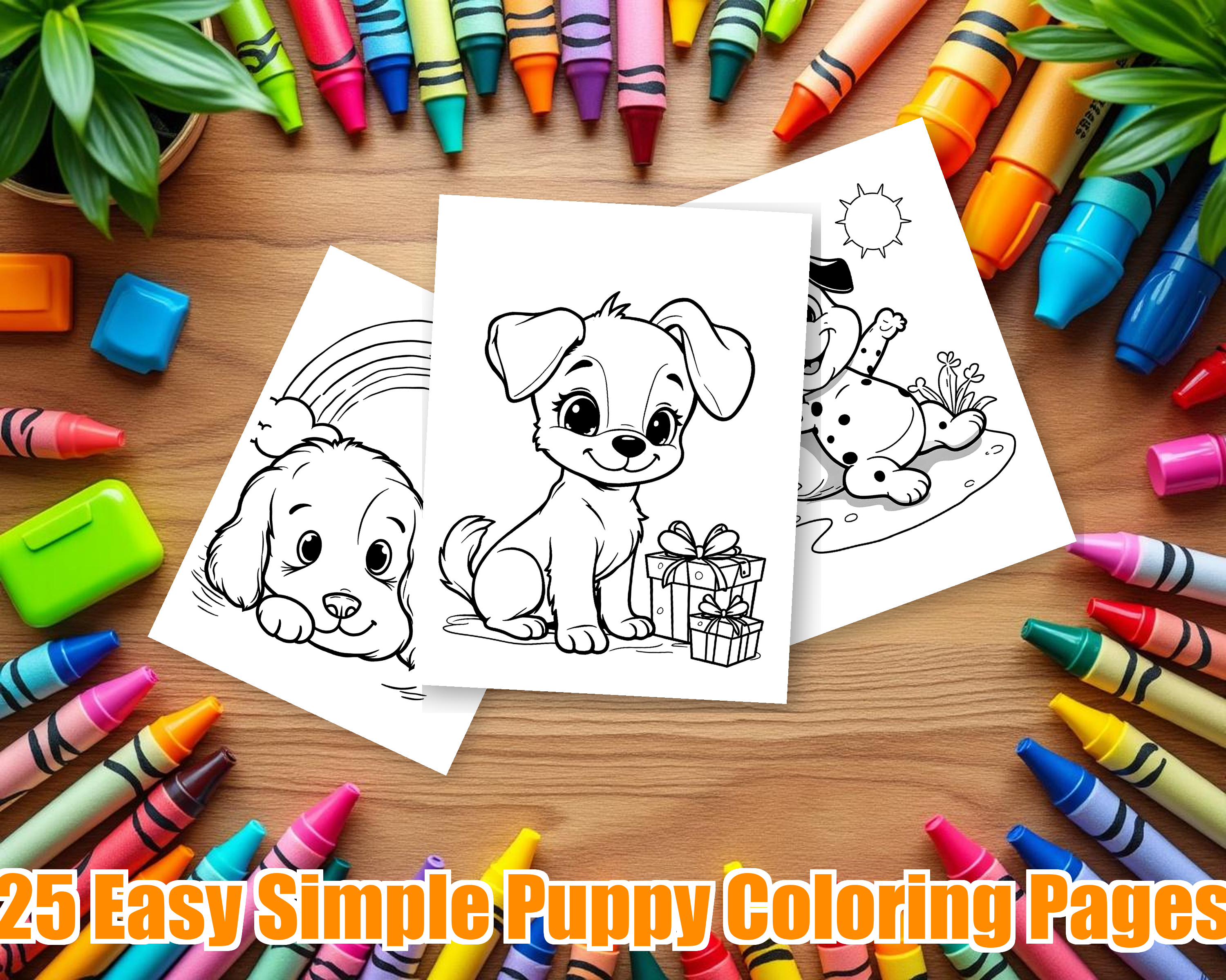 Easy Simple Puppy Coloring Pages - 25 Dogs for Kids - Printable PDF - Instant Download