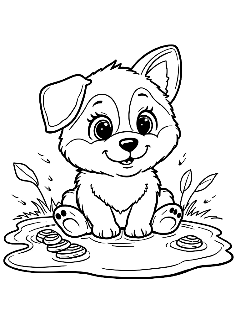 Easy Simple Puppy Coloring Pages - 50 Dogs for Kids - Printable PDF - Instant Download