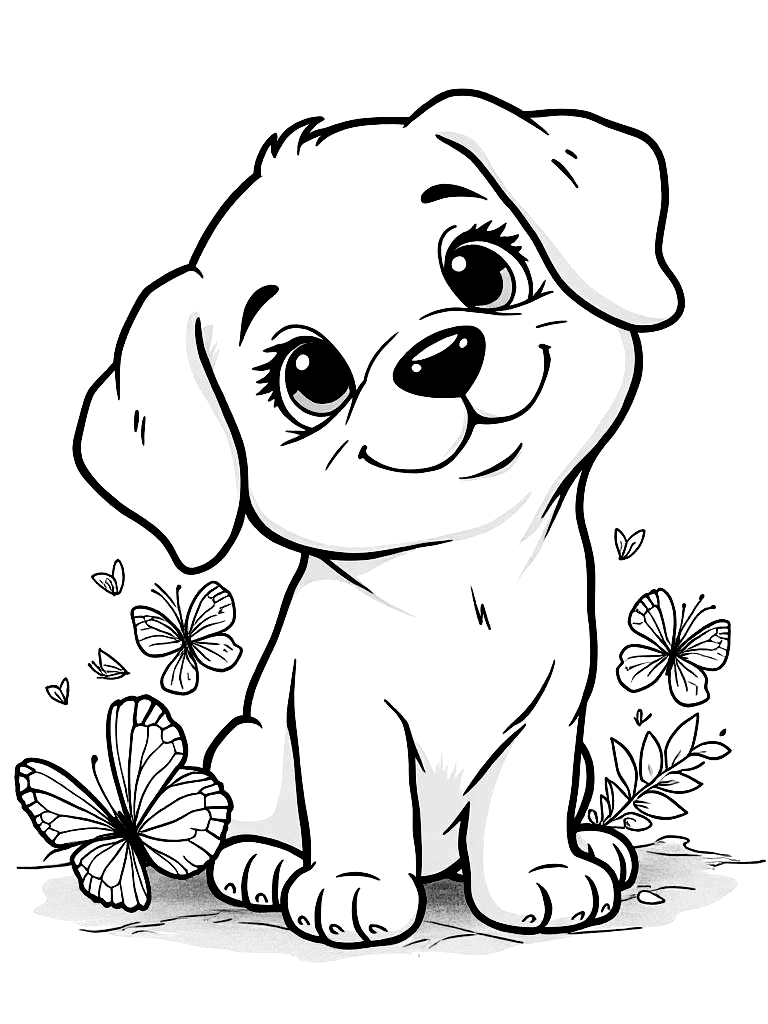 Easy Simple Puppy Coloring Pages - 100 Dogs for Kids - Printable PDF - Instant Download