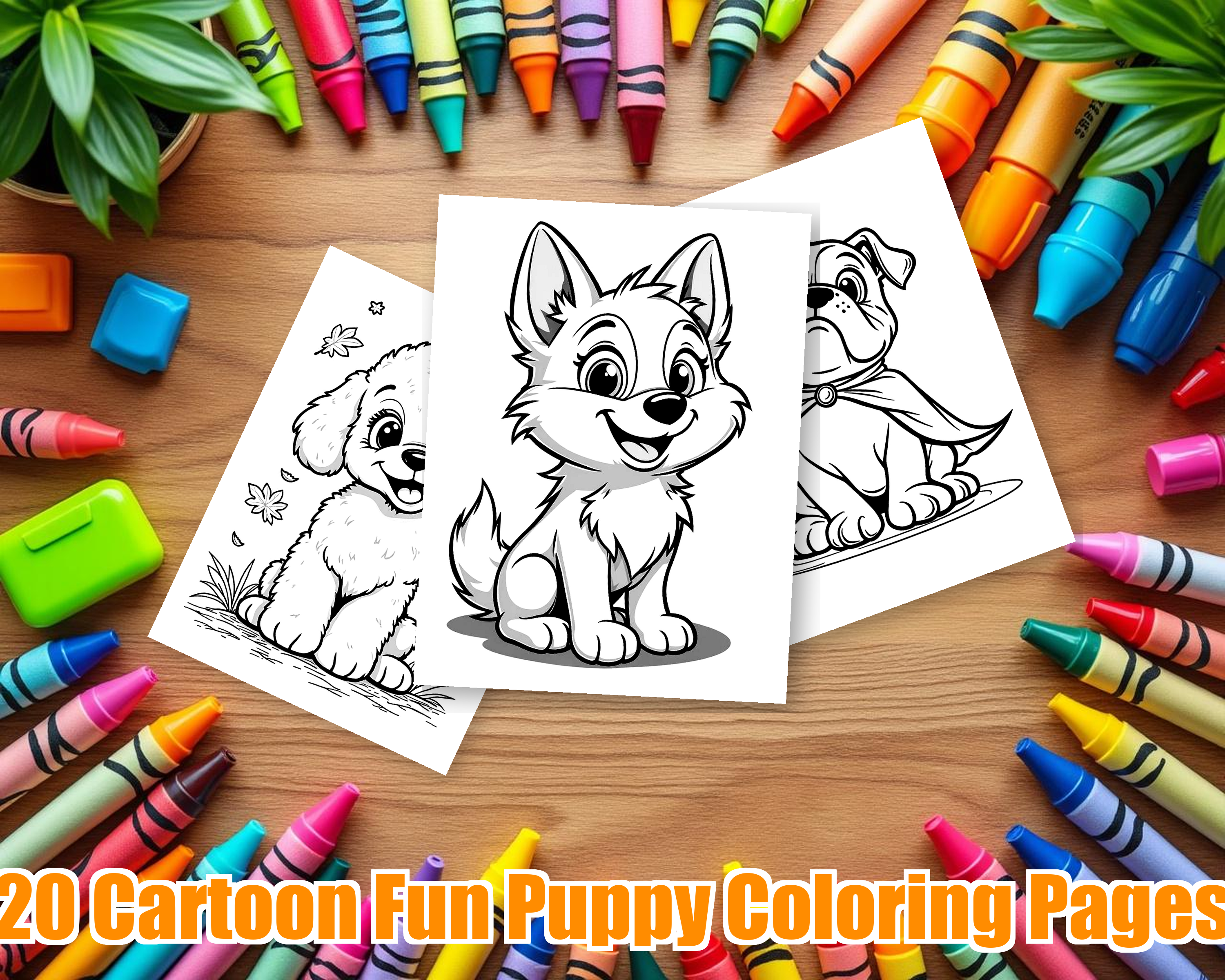Cartoon Fun Puppy Coloring Pages - 20 Playful Dogs for Kids - Printable PDF - Instant Download