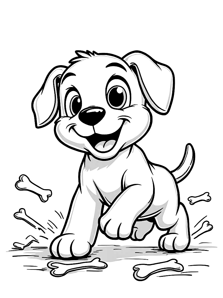 Cartoon Fun Puppy Coloring Pages - 25 Playful Dogs for Kids - Printable PDF - Instant Download