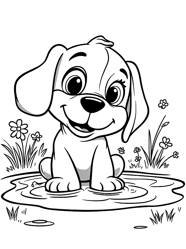 Cartoon Fun Puppy Coloring Pages - 25 Playful Dogs for Kids - Printable PDF - Instant Download