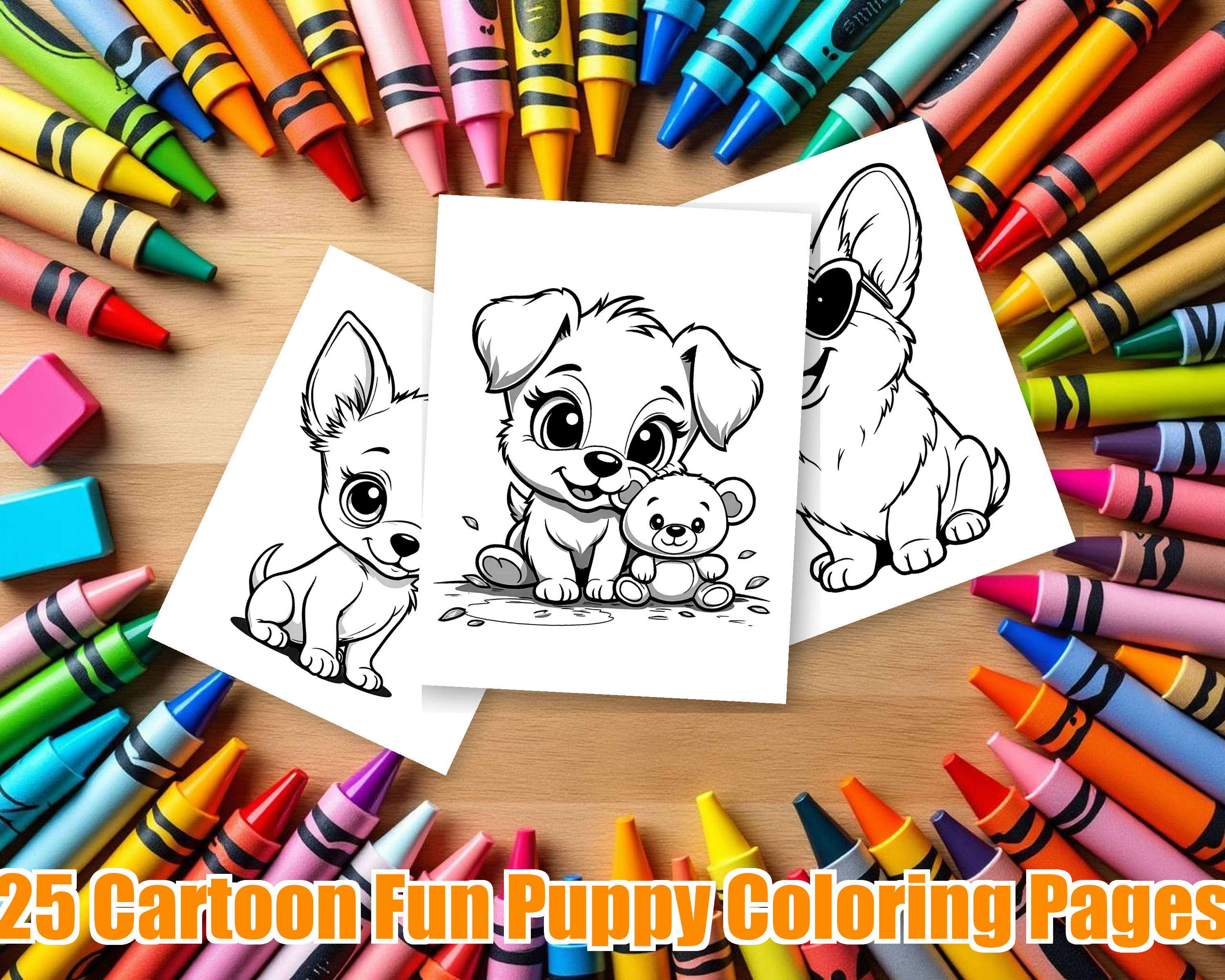 Cartoon Fun Puppy Coloring Pages - 25 Playful Dogs for Kids - Printable PDF - Instant Download