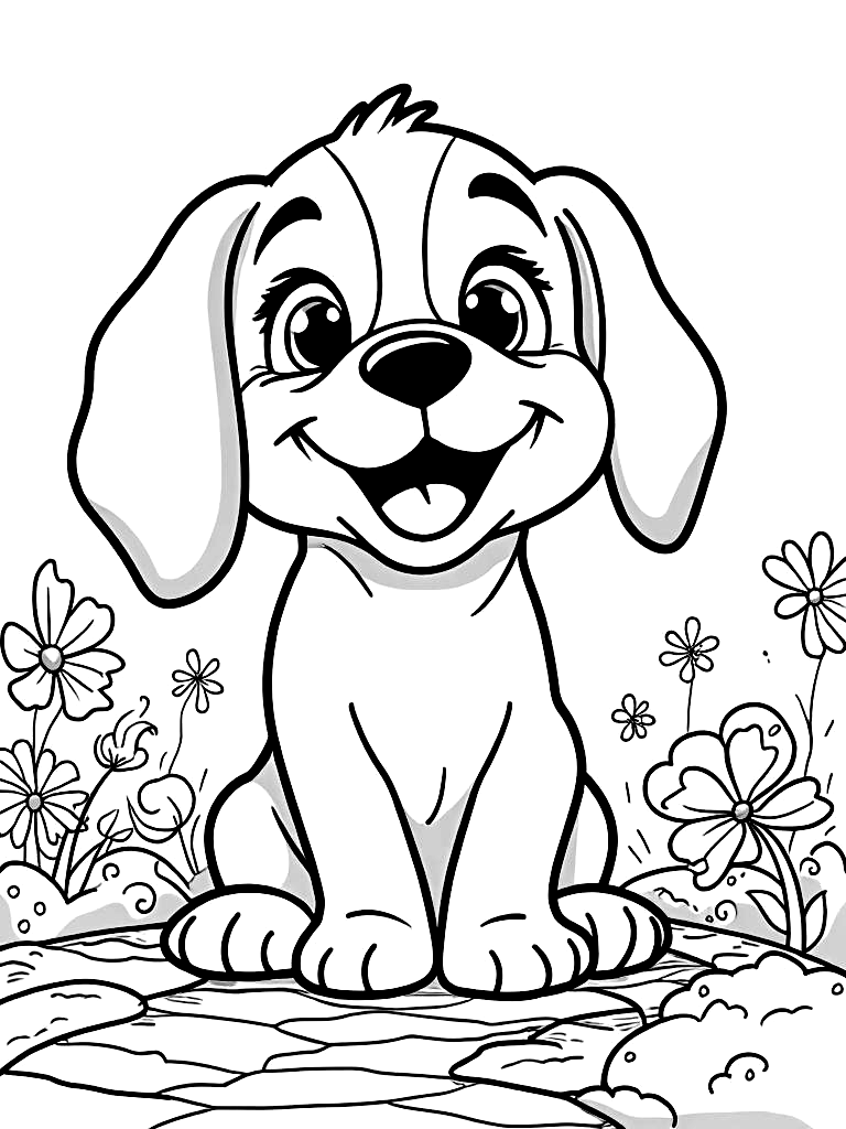 Cartoon Fun Puppy Coloring Pages - 50 Playful Dogs for Kids - Printable PDF - Instant Download
